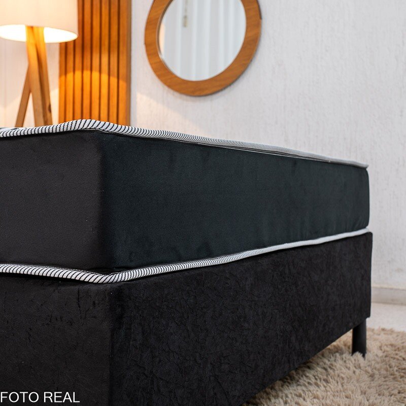 Box Casal Sued Preto + Colchão Casal Santé 138x188x57 100% Espuma D33 - Nosso Sonho | Suporta até 240kg - Imagem 3
