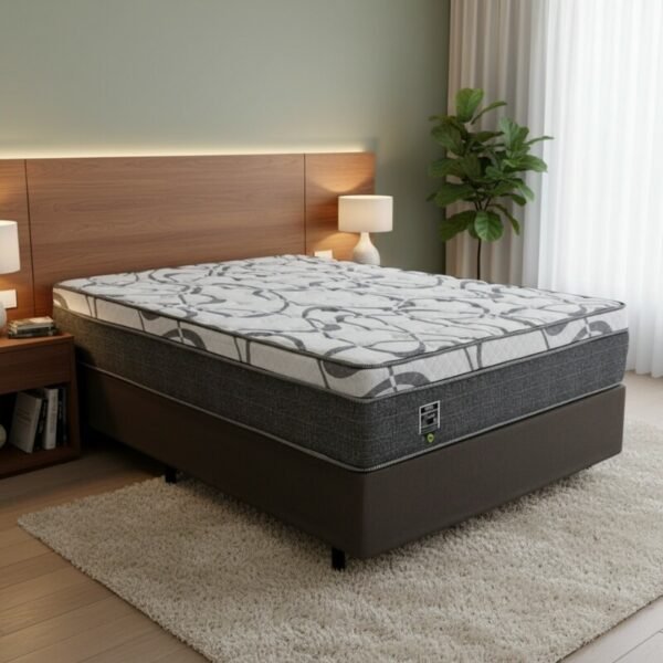 Box Casal Universal Linho Grafite Gazin + Colchão Casal Madrid Euro Molas Ensacadas 138x188x73 Umaflex - Suporta até 240kg