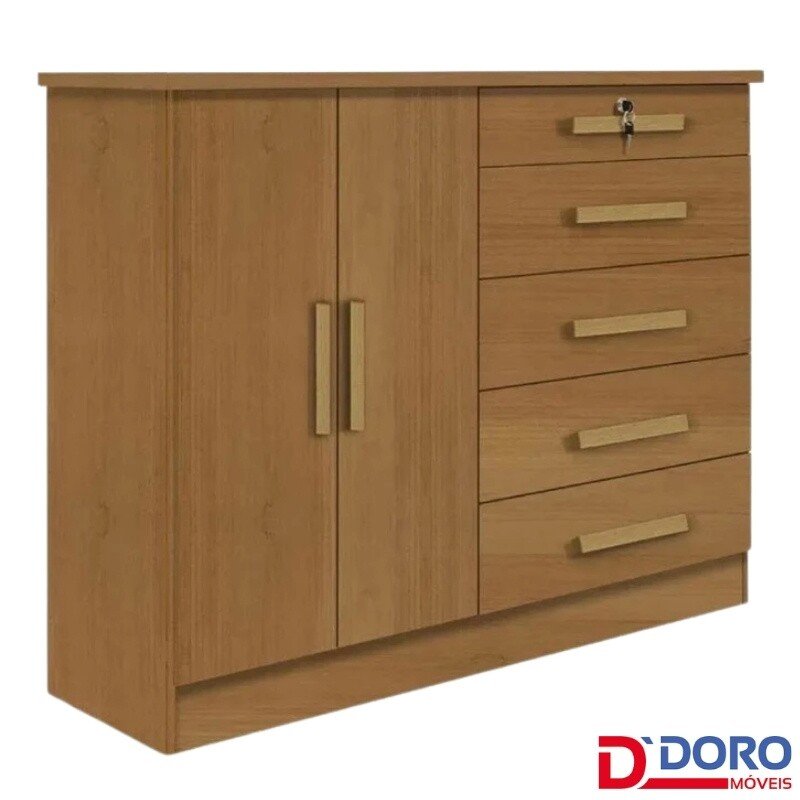 Cômoda 5 Gavetas 2 Portas New Athos Cinamomo D Doro