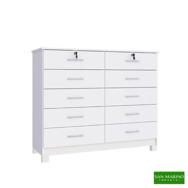Cômoda Lucca Larg. 1.18m Branco 10 Gavetas C/Pés - San Marino
