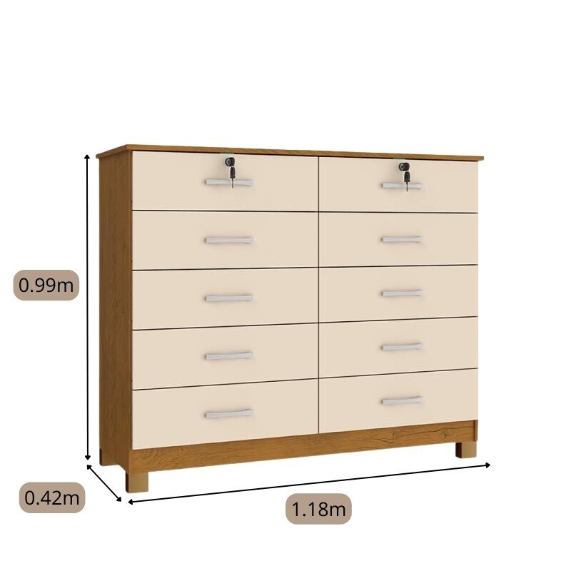 Cômoda Lucca Larg. 1.18m Noce TX/Pérola 10 Gavetas C/Pés - San Marino - Imagem 3