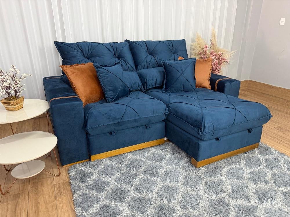 Sofá Retrátil Reclinável Pleno 2.10m - Azul Veludo - Imagem 8