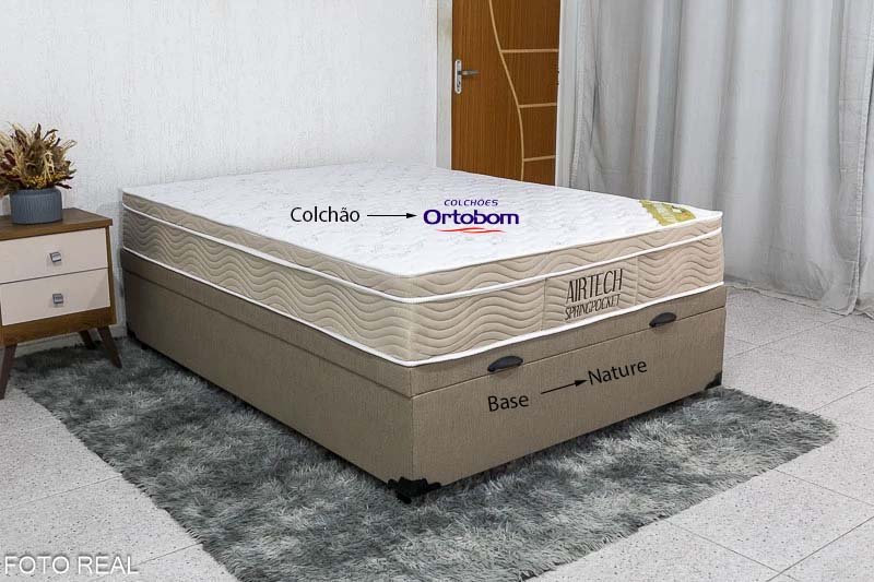 Box Baú Casal Eli Korino Bege Blindado + Colchão Casal Airtech Springpocket 138x188x67 Ortobom - Imagem 4
