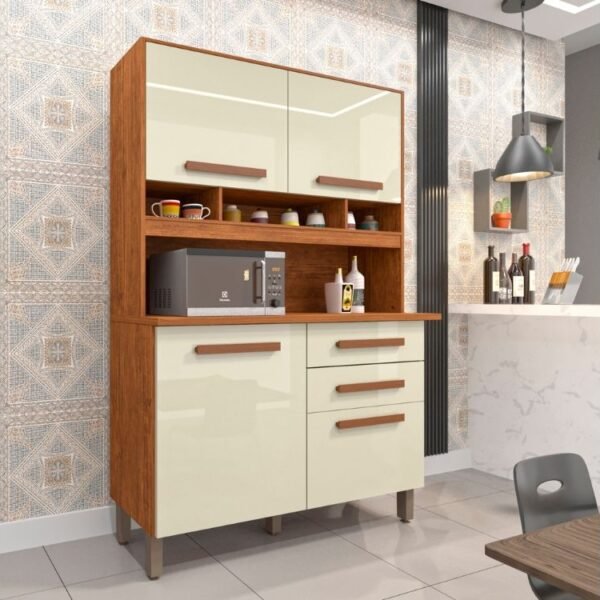 Armário Kit de Cozinha Sofia 4 Portas 2 Gavetas - Cinamomo/Off White