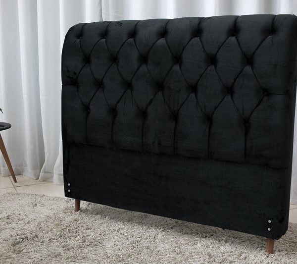 Cabeceira Casal Lavínia Veludo Preto Largura 1.40m