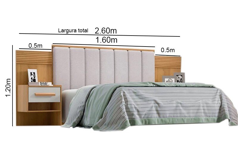 Cabeceira Queen Íris Larg. 1.60m Acolchoada Linho Bege e Detalhe Ripado Cinamomo/Off D Doro - Imagem 3