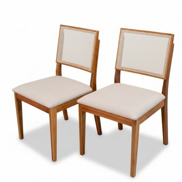 2 Cadeiras Dubai Linho Bege 629 Madeira Maciça - Art Assento