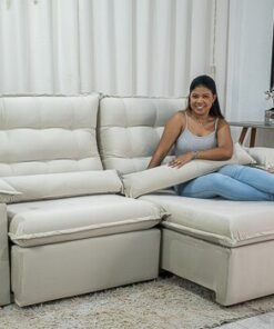 Sofá Retrátil Reclinável Emanuelly 2.30m Veludo Bege 01 - D28 Soft