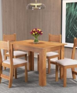 Mesa de Jantar Palace 1.10x0.75 Com 4 Cadeiras Brisa Veludo  - Mel/Blonde Pastel