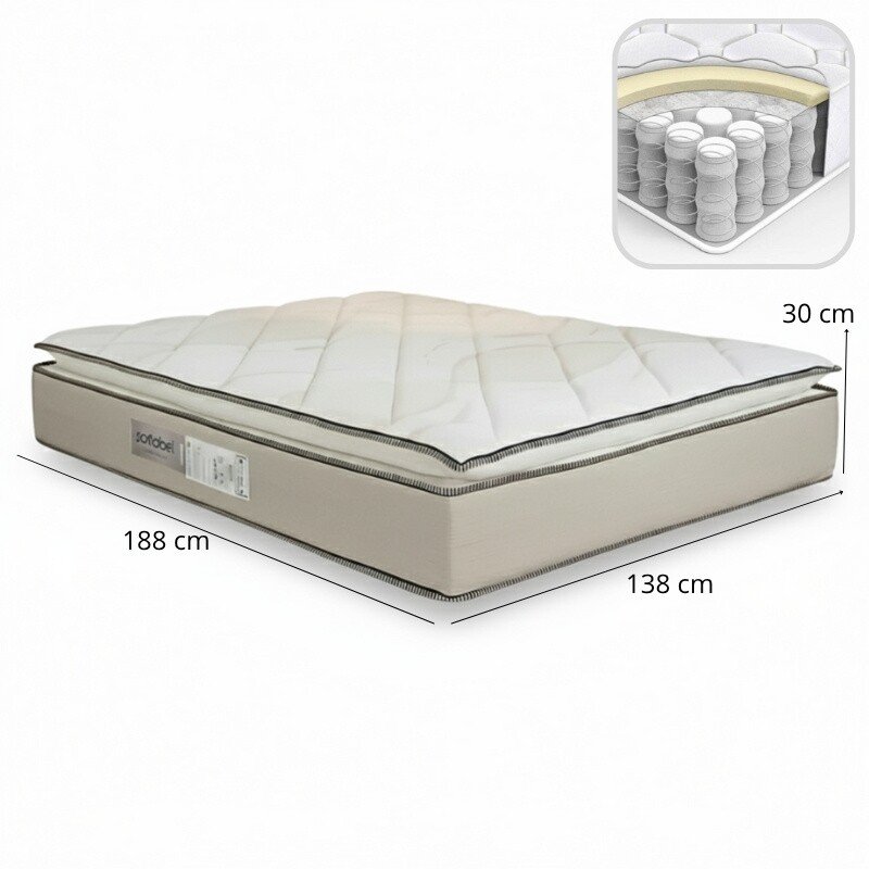 Box Casal Sued Bege Nosso Sonho + Colchão Casal Copacabana Linho Bege 138x188x68 Molas ensacadas Portobel | Suporta até 240kg - Imagem 4