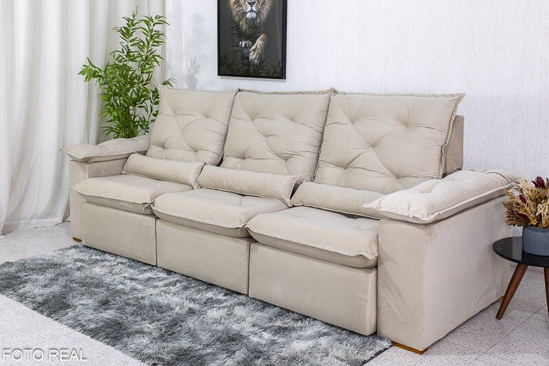 Sofá Retrátil Reclinável Roma 2.70m Veludo Bege 01 - D28 Soft - Imagem 3
