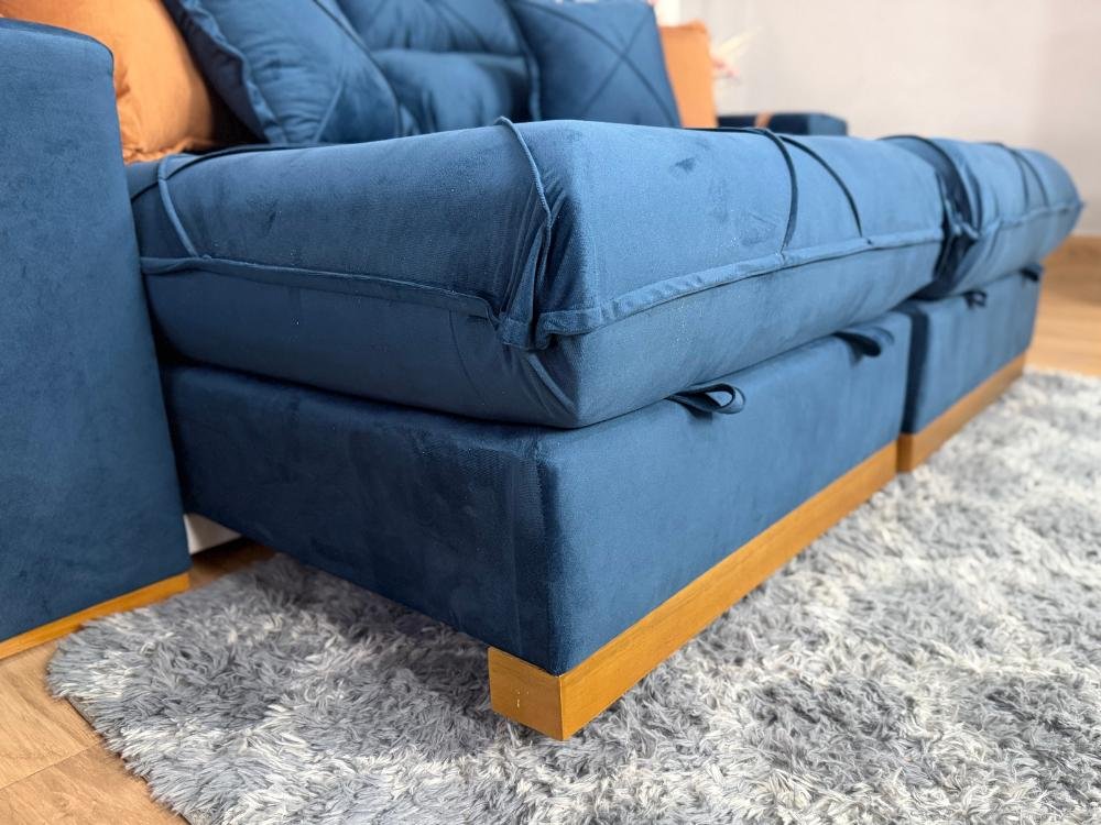 Sofá Retrátil Reclinável Pleno 2.10m - Azul Veludo - Imagem 5
