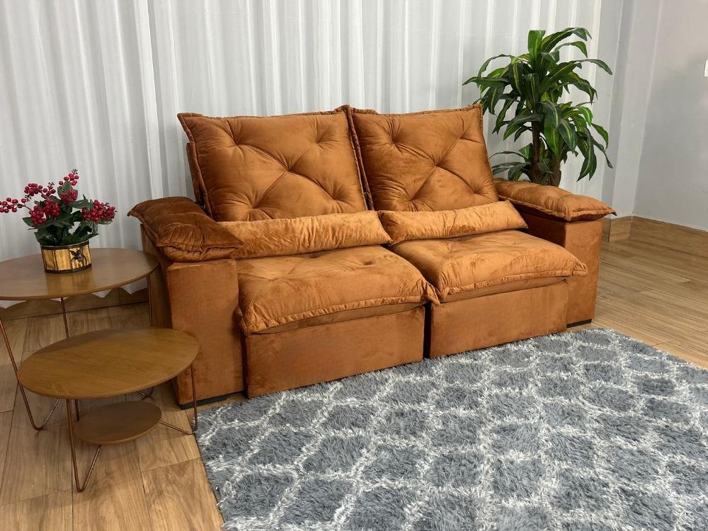 Sofá Retrátil Reclinável Porto Madero 2.00m- Terracota Veludo - Imagem 2