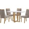Mesa de Jantar Pedro 1.20x0.80 Com 4 Cadeiras Genova  - Cinamomo/Off White/Bege