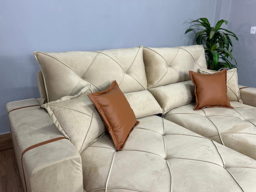Sofá Retrátil e Reclinável Gran Bello 2.50m - Bege Veludo - Imagem 5