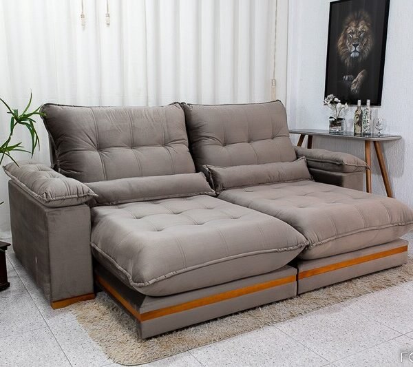 Sofá Retrátil Reclinável Ibis 2.30m Veludo Cinza 813 - D33 e Molas Ensacadas