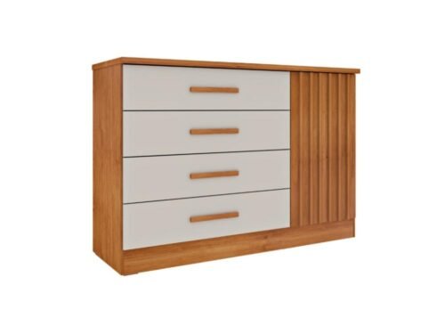 Cômoda Sapateira Barcelona 4 Gavetas 1 Porta Tcil - Cinamomo/Off White - Imagem 2
