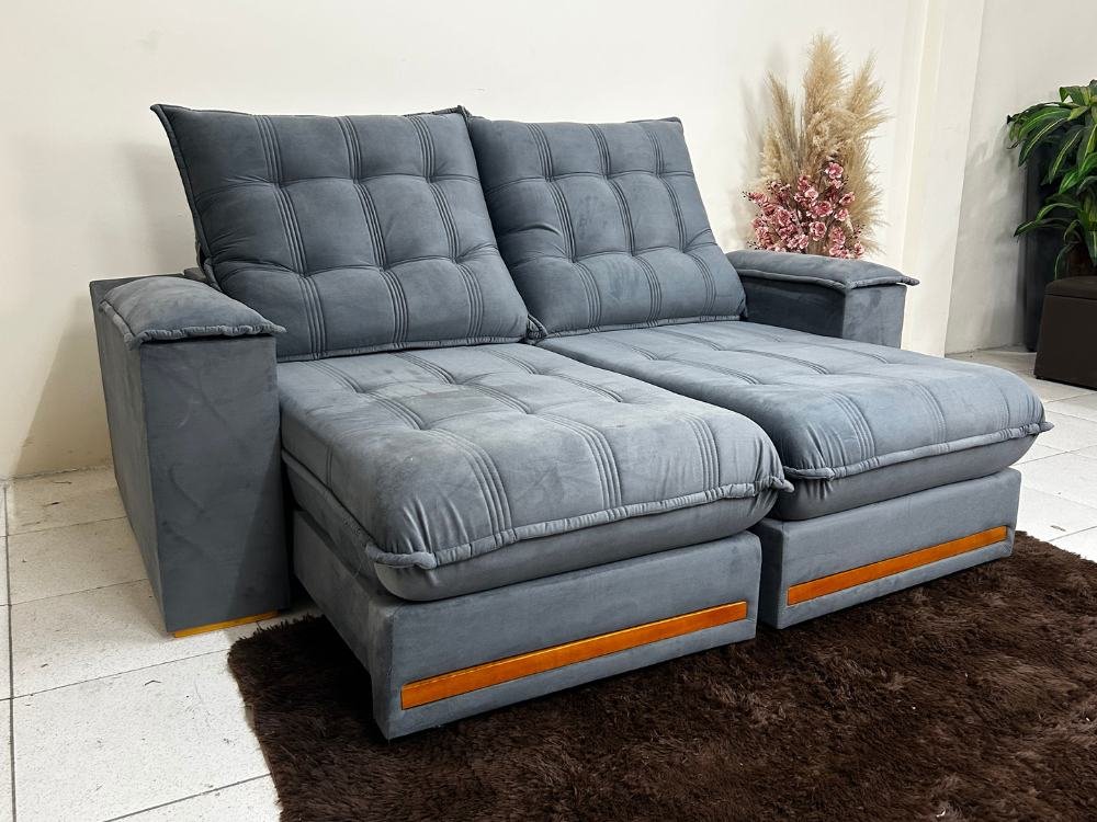 Sofá Retrátil Reclinável Iguaçu 2.10m - Cinza Veludão