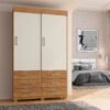 Guarda-Roupa Buzios 2 portas de correr Sem espelho 6 gavetas - Cedro/Areia