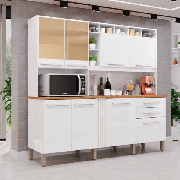 Armário Kit de Cozinha Antonella c/espelho 7 Portas 3 Gavetas - Branco