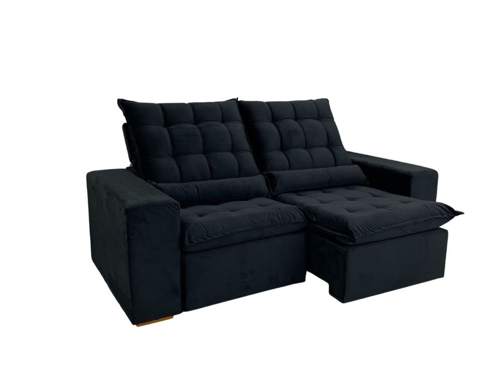 Sofá Retrátil Reclinável Small 2.00m - Preto Veludão - Imagem 3