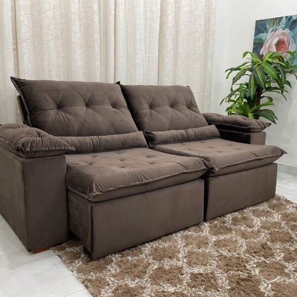 Sofá Retrátil Reclinável Las Vegas 2.30m - Marrom Veludão