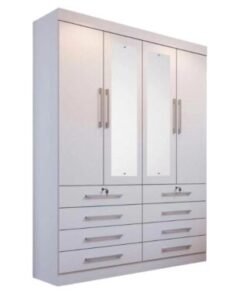 Guarda-Roupa Mônaco c/ espelho 4 portas e 8 gavetas - Branco