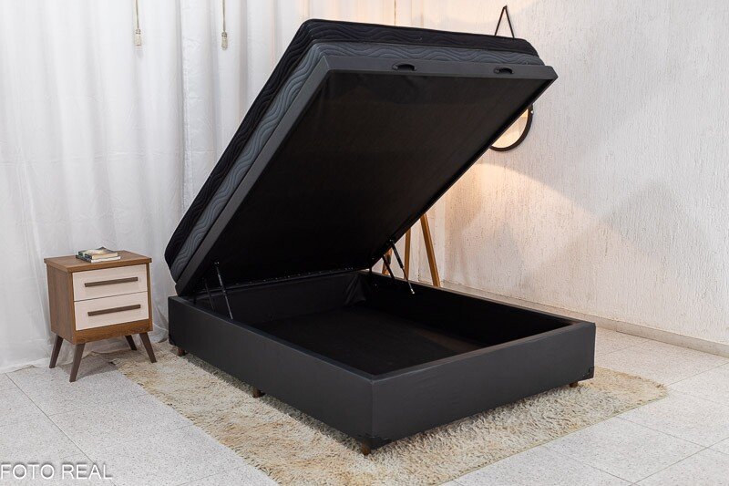 Box Baú Casal Eli Korino Preto Blindado + Colchão Casal Ortopédico EPS Iso Dupla Face D-33 138x188x62 Ortobom | Suporta até 260kg - Imagem 4