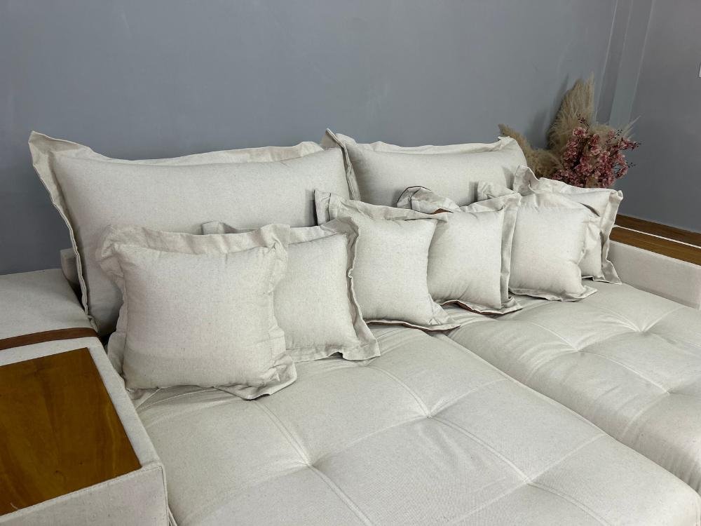 Sofá Retrátil Reclinável Gabriela 2,30m - Bege Linho/Marrom Courino - Imagem 4