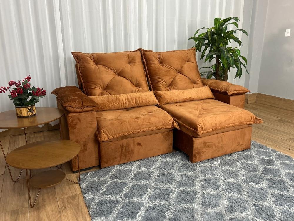 Sofá Retrátil Reclinável Porto Madero 2.00m- Terracota Veludo - Imagem 3
