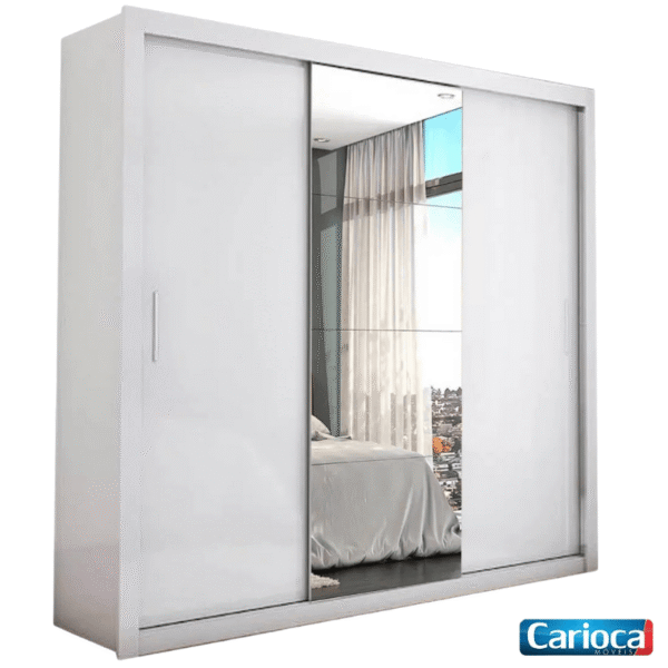 Guarda-Roupa Casal Veneza Larg. 1.88m 3 Portas com Espelho Branco Carioca