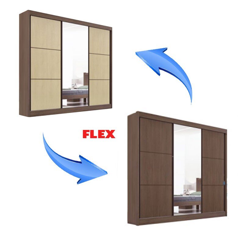 Roupeiro Casal Cristal Castanho/Linho 3 Portas 6 Gavetas 100% MDF Portas Flex Larg. 2.42m - D Doro - Imagem 4