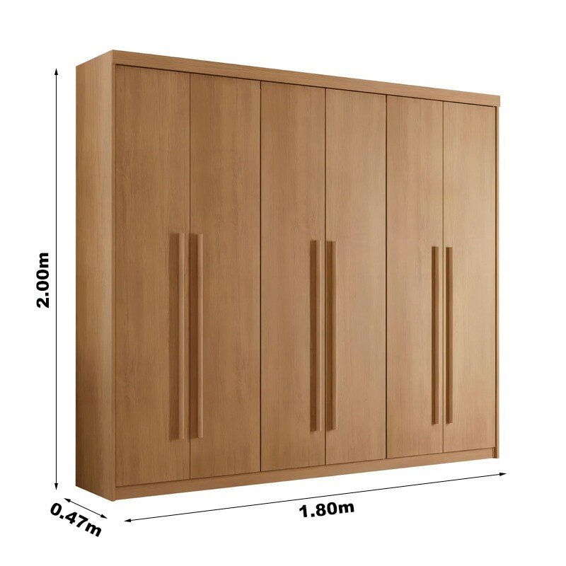 Guarda-roupa Hawaii Nature 6 Portas 2 Gavetas Larg. 1.80m 100% MDF - Rufato - Imagem 4