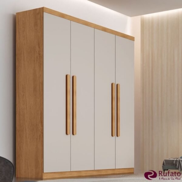 Guarda-roupa Império Nature/Off 4 Portas 3 Gavetas Larg. 1.80m 100% MDF Rufato