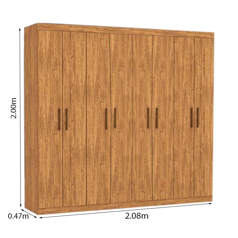 Roupeiro Rubi Cinamomo 8 Portas 4 Gavetas C/ Pés Larg. 2.08m - Carioca - Imagem 3