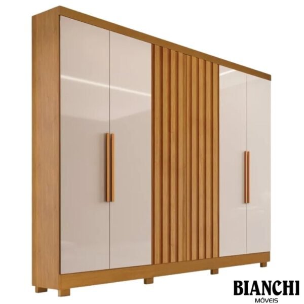 Roupeiro Cabo Frio 6 Portas e Detalhe Ripado 100% MDF  Nature/Off  Larg. 1.80m -  Bianchi
