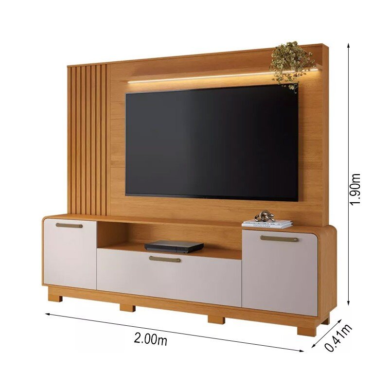Home Apego Larg. 2.00m Cinamomo/Off C/ Luminária LED e Detalhe Ripado TV até 65" - JCM - Imagem 3