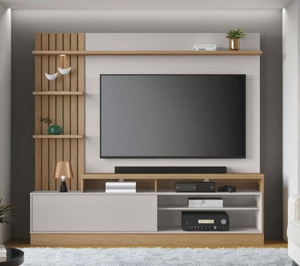 Home Maceió Larg. 2.00m Freijó/Off White para TV até 65" - Colibri