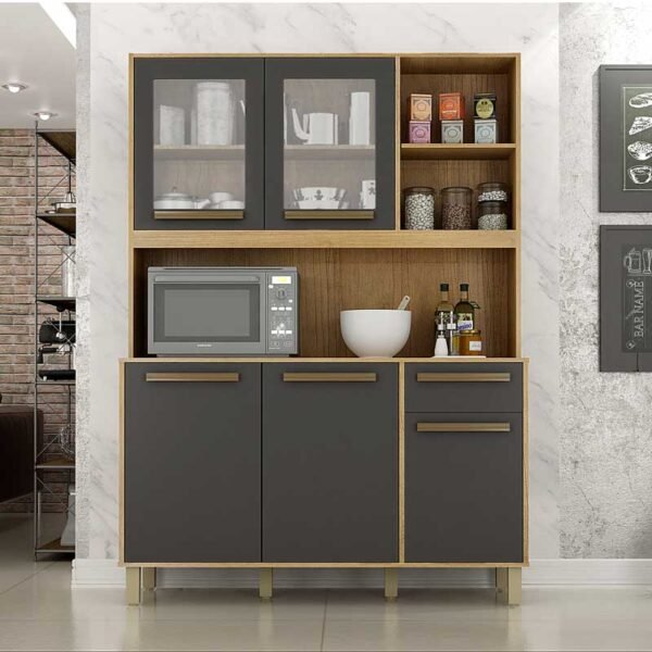 Armário de Cozinha Rubi Cinamomo/Grafite Valdemoveis