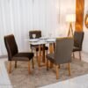 Mesa de Jantar Pedro 120×80 Mel Vidro Off + 4 Cad. Genova Veludo Marrom 509 Madeira Art Assento - Entregue Montada
