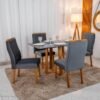 Mesa de Jantar Pedro 120x80 Vidro Grafite/Base Madeira + 4 Cad. Lisboa Veludo Cinza 507 Madeira Art Assento - Entregue Montada