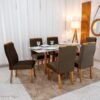 Mesa de Jantar Pedro 160×80 Vidro Off/Base Madeira + 6 Cad. Lisboa Veludo Marrom 509 Madeira Art Assento - Entregue Montada