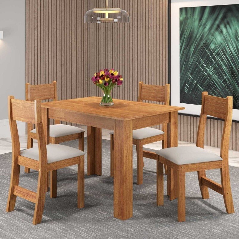 Mesa de Jantar Perla 110×75 Mel + 4 Cad. Brisa Linho Assento Bronze - Viero - Imagem 3