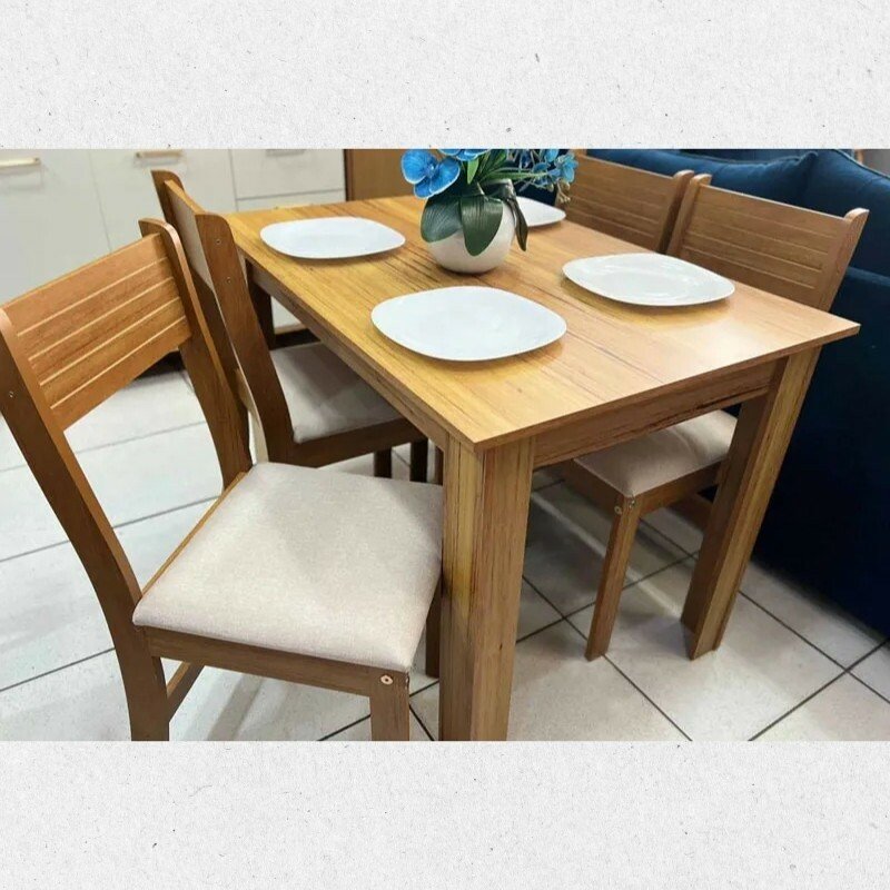 Mesa de Jantar Perla 110×75 Mel + 4 Cad. Brisa Linho Assento Bronze - Viero - Imagem 2