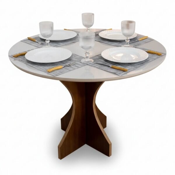 Mesa de Jantar Siena Redonda 100cm Cinamomo/Vidro Off - Minas Plac