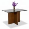 Mesa Jantar Helo 120×90 Tampo Vidro Preto/Base Mel - Poliman