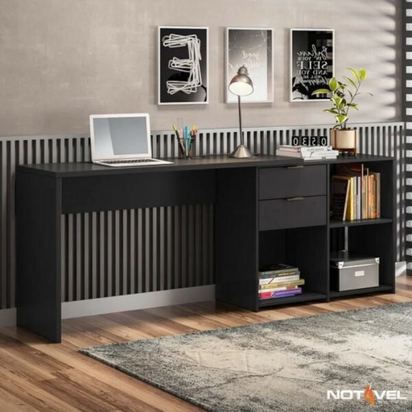 Mesa Office NT 2060 Larg. 2.00m Preto 2 Gavetas - Notável