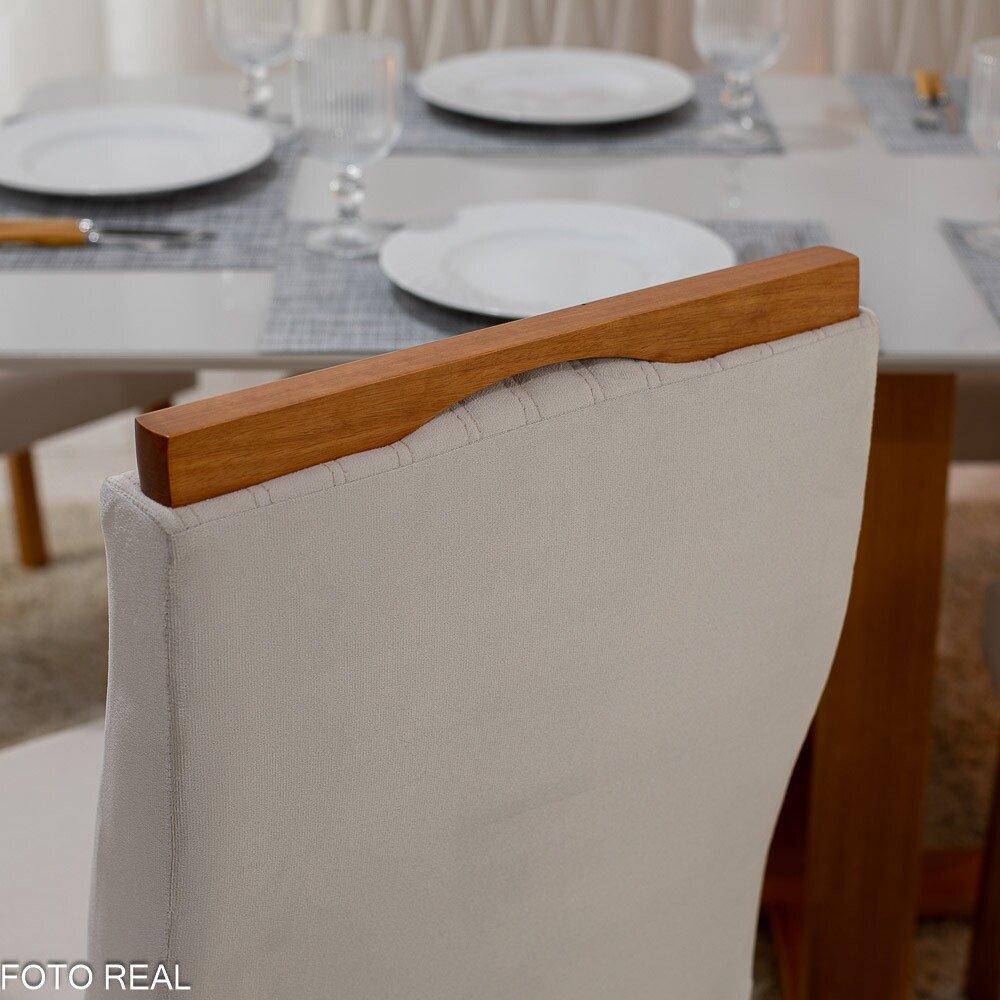 Mesa Pedro Mel Vidro OFF 160×80 6 Cadeiras Genova Veludo Bege 512 Madeira Maciça Art Assento - Entregue Montada - Imagem 5