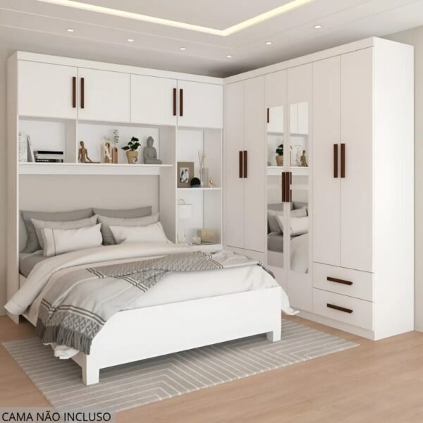 Modulado 4 Portas Branco + Guarda-roupa Casal Hercules Branco 6 Portas 4 Gavetas C/ Espelho e Pés - Carioca