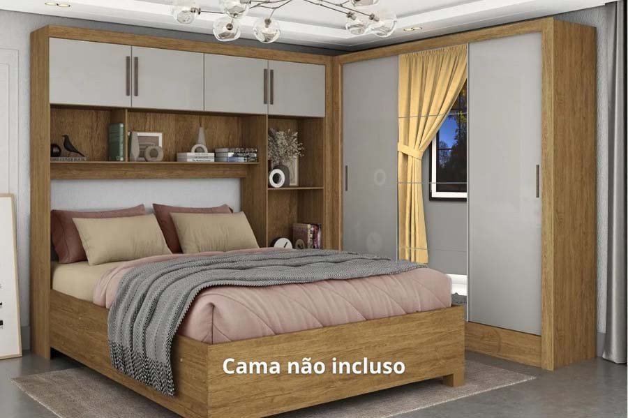 Modulado 4 Portas Cinamomo/Off + Roupeiro Dubai Cinamomo/Off 03 Portas C/ 1 Espelho - Carioca